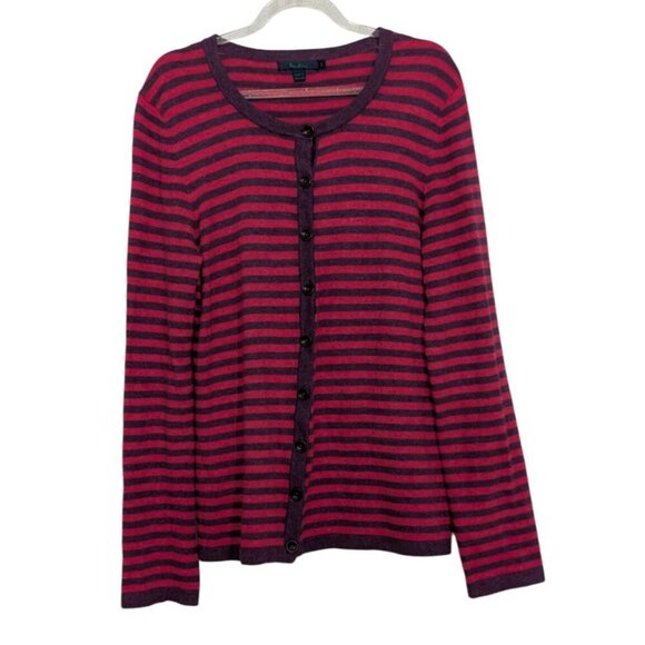 Boden Stripe Cardigan Womens Size 10 UK 14 Pink Purple Cashmere Angora Knit - Picture 1 of 9